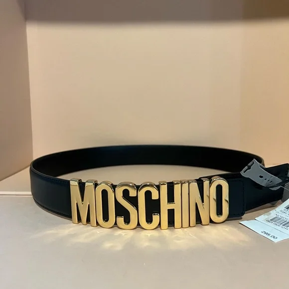 Brand New Moschino Black Leather With Gold Buckle Moschino Leather Belt | Black | FARFETCH main image 3
